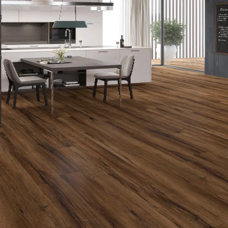 Dark wood PVC sheet flooring kitchen