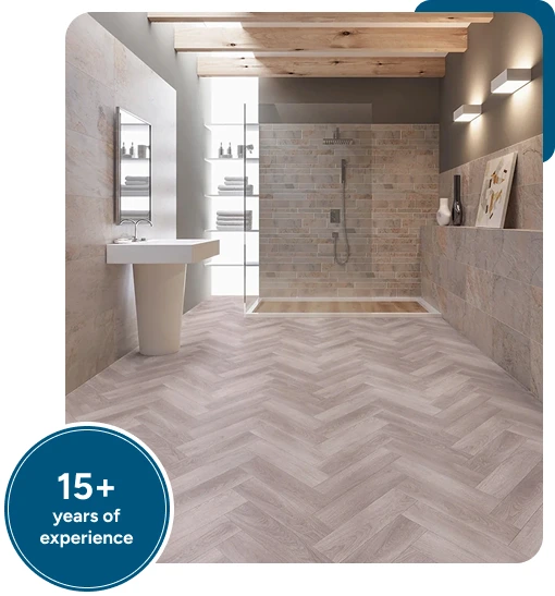 Honey oak herringbone PVC sheet flooring